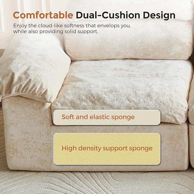 Boneless Couch, L Shaped Cloud Couches for Living Room, Comfy Fluffy Modular Sectional Sofa, Deep Seat Memory Foam Lounger with Left Facing Chaise, Free Combination, Beige