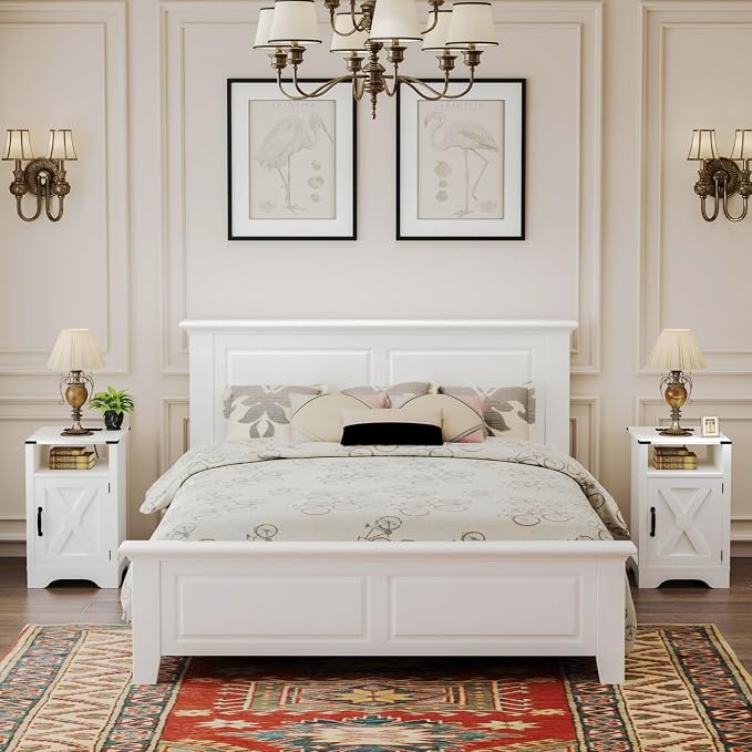 RoyalCraft Farmhouse Nightstand, End Table with Charging Station, Tall Bedside Table with Large Storage Room and Shelf, Wooden Rustic Side Table for Bedroom, Home Office, White - Image 8
