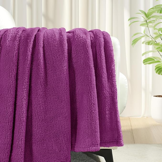 Exclusivo Mezcla King Size Blanket for Bed, Super Soft Velvet Plush Fleece Blankets, Fuzzy Cozy and Warm for Winter, 90x104 Inches, Purple