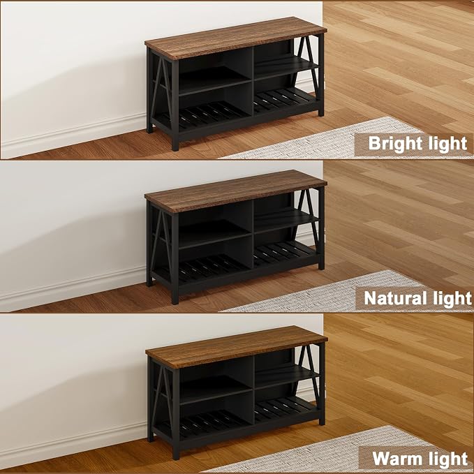 ChooChoo Farmhouse TV Stand for TVs up to 55 Inch, Modern Entertainment Center with 4 Open Shelves & Built-in Cable Holes, Media TV Console for Living Room, Bedroom, Black - Image 9