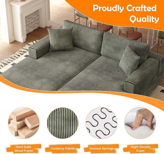 69-inch Oversized Chaise Recliner Lounge Deep Seat Upholstered Sleeper Daybed with 4 Pillows,Soft Corduroy Loveseat Double Chaise Sofa Couch Extra Wide Sleeper Chair Sofabed for Living Room Bedroom