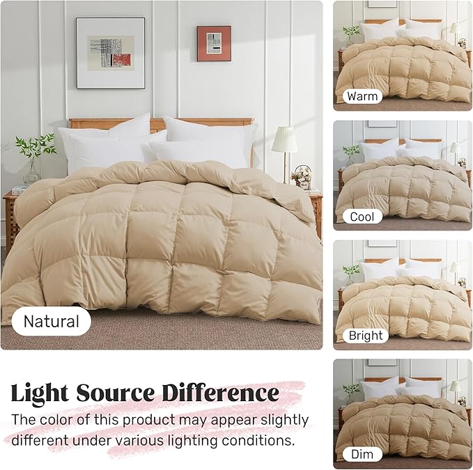 Joysoul Feather Down Fiber Comforter Queen Size - All Season Ultra Soft Goose Down & Feather Fiber Fill Duvet Insert, Luxury Hotel Dark Gray with 8 Corner Tabs (Ginger Yellow, Full/Queen)