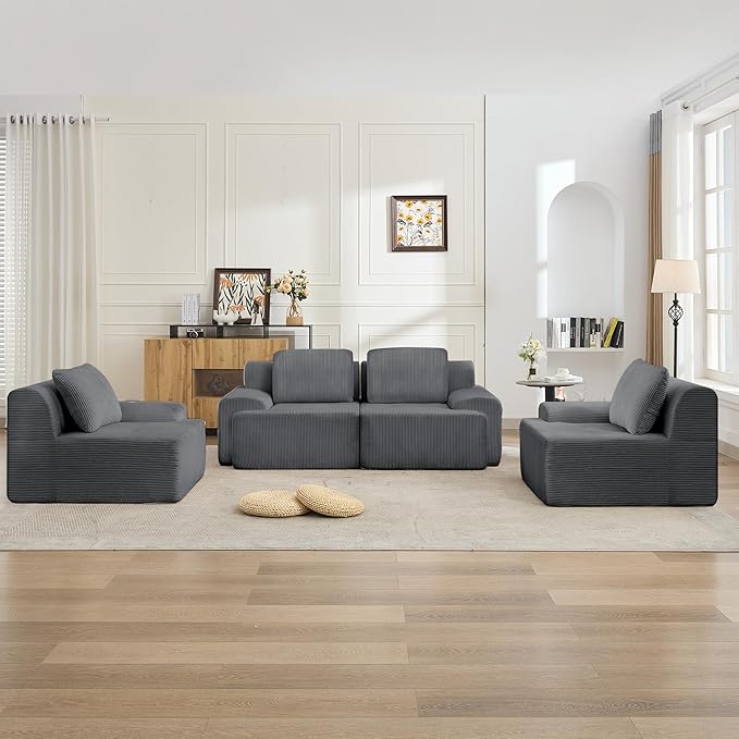 KIGOTY Modular Sectional Sofa, 4 PCS Comfy Cloud Sectional Couch with Deep Seat, Corner Sofas, Modern Boneless Couch for Living Room, No Assembly Required,Grey