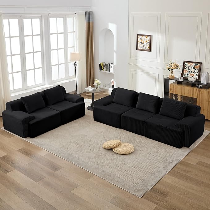 KIGOTY Modular Sectional Sofa Set, 5 Pcs Comfy Cloud Sectional Couch with Deep Seat, Modern Boneless Couch for Living Room, No Assembly Required,Black