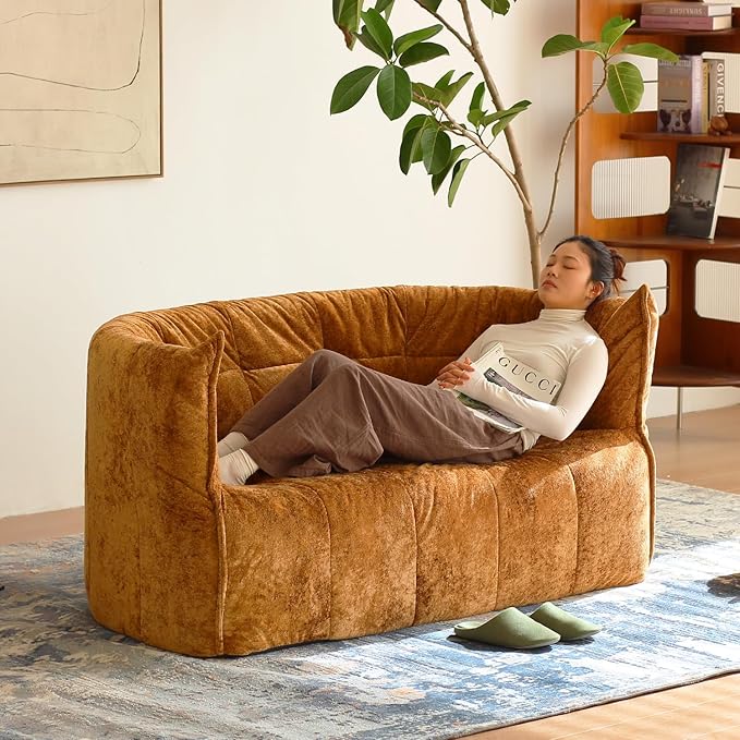 N&V Mid Century Brigantin Deep Relaxation Sofa, Soft Premium Chenille, for Living Room Bedroom and Office (Brown, ThreeSeater)