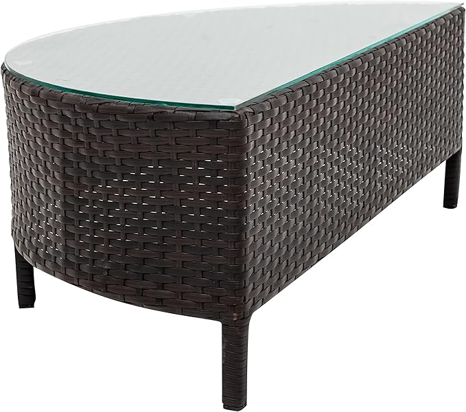 Merax Patio Conversation Set, 5 Pieces All-Weather PE Rattan Wicker Sofa Set, Half-Moon Outdoor Patio Sectional Sofa Set with Tempered Glass Table, Gray