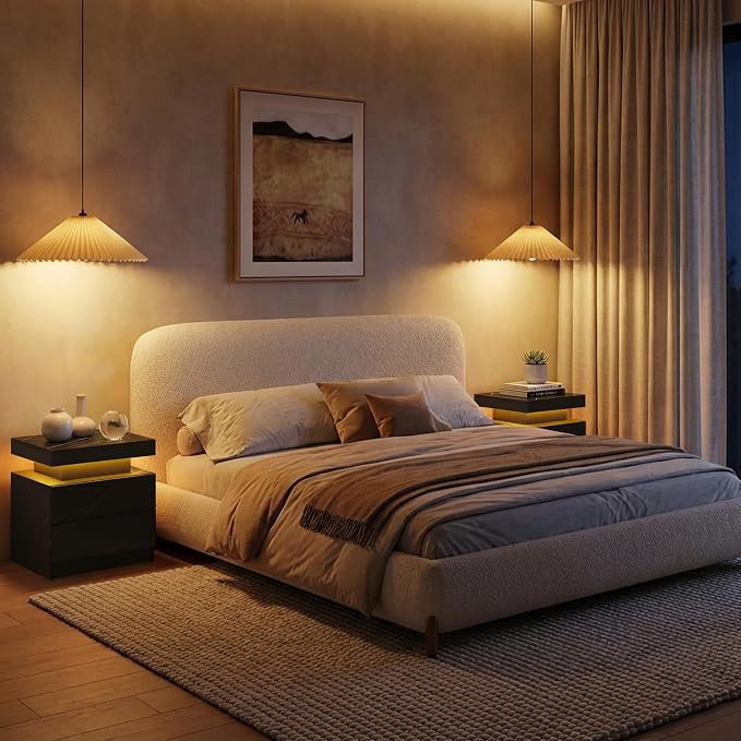 i-aplus LED Nightstand LED Bedside Table with 2 Drawers, Wooden Cabinet Unit with LED Lights for Bedroom, End Table Side Table for Bedroom Living Room… - Image 7
