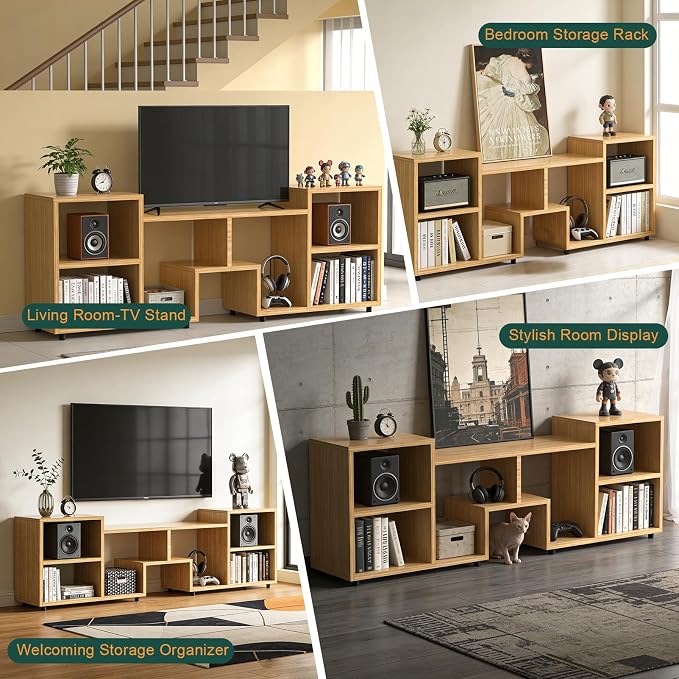 65 inch TV Stand, Entertainment Center with Storage Open Shelf, Mid Century Modern TV Stand, Media TV Consoles for Living Room/Bedroom/Sofa Cabinet, Large Capacity, Easy Installation - Walnut - Image 8