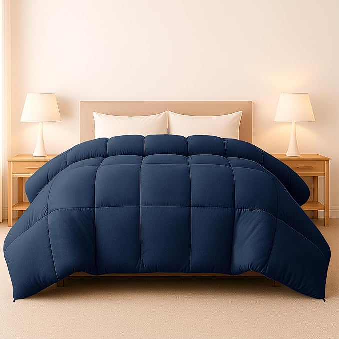 LUX Décor Twin Comforter – 92x68 Ultra-Soft Down Alternative Duvet Insert with Corner Tabs & Box Stitching, Hotel Quality Plush Microfiber Bedding, Oeko-TEX Certified - Navy Blue