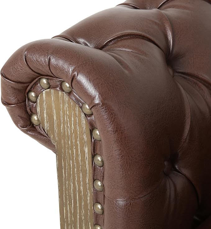Merax PU Chesterfield Sofa, Retro Upholstered 6 Seater Leather Rolled Arm Couch for Living Room Bedroom, Dark Brown