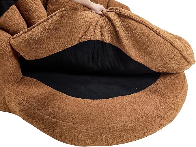 KEIKI 71" Chenille Round Boneless Sofa Couch, Oversized Chaise Lounge Chair Couches Indoor, No Assembly Required Floor Lazy Bean Bag, Modern Sleeper Sofa Bed for Living Guest Room & Bedroom, Brown