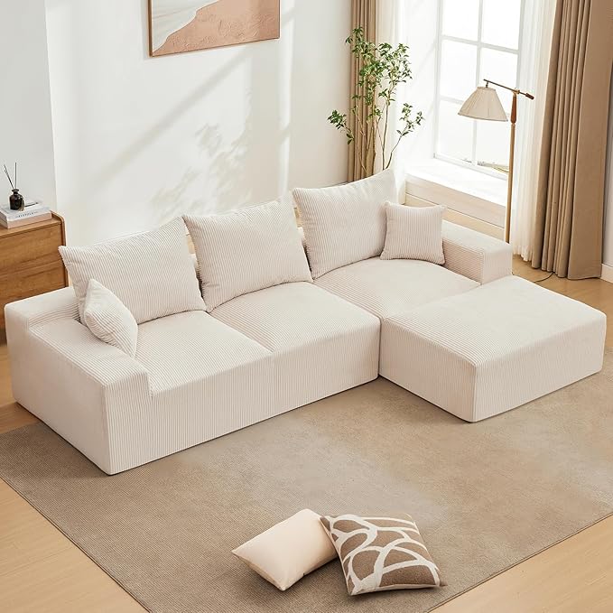 110" Modular Sectional Sofa Couches for Living Room, Cloud Memory Boneless Couch, No Assembly Required,Comfy Cloud 3-Seater Couch with Chaise, Memory Foam Sofa for Offices, Bedroom and Apartment