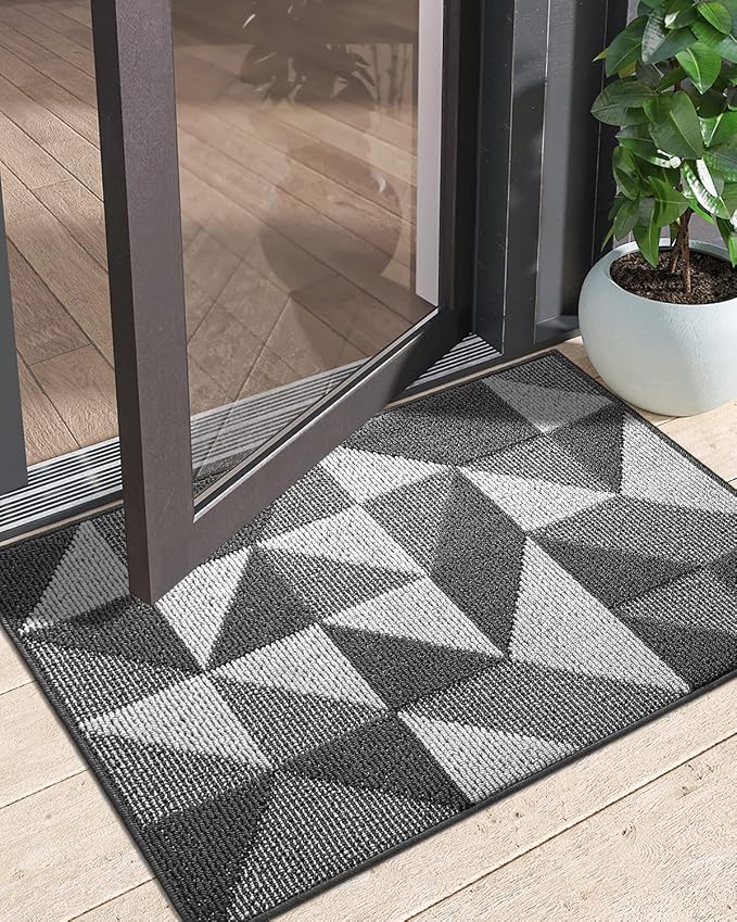 DEXI Front Door Mats for Entryway, 2x3 Non Slip Washable Low-Profile Entry Doormat, Absorbent Resist Dirt Inside Floor Entrance Mat, Patio, Black/White - Image 9