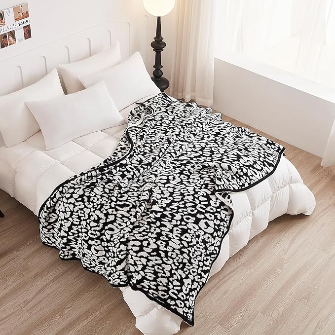 MH MYLUNE HOME Ultra Soft Leopard Throw Blanket (71x78 inches) Microfiber Blanket Plush Warm Reversible Cheetah Blanket Leopard Pattern Throw for Couch Bed Sofa, Black and White, 71"x78"
