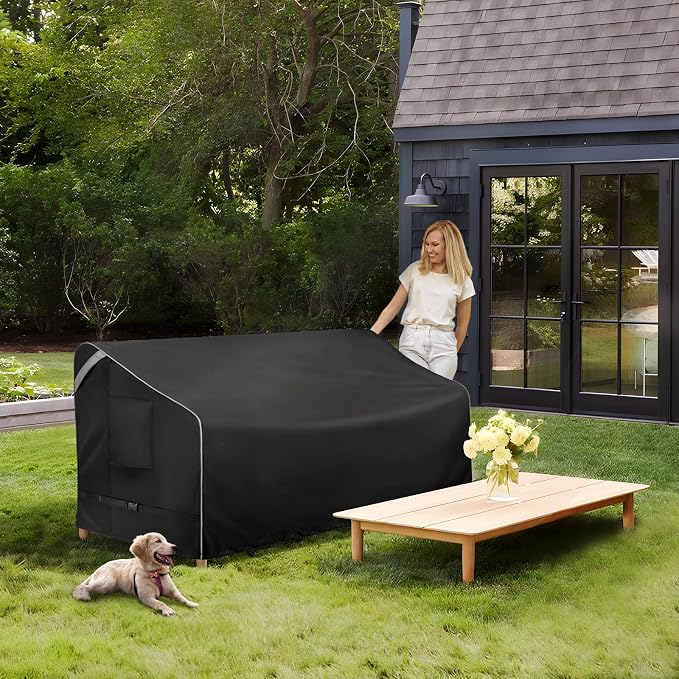 COSFLY Outdoor Patio Sofa Covers Waterproof, Heavy-Duty UV-Resistant Furniture Covers, Adjustable Fit with Buckle Straps, Fits 3-Seater Sofa up to 76"W x 32.5"D x 33"H ( Black) - Image 9