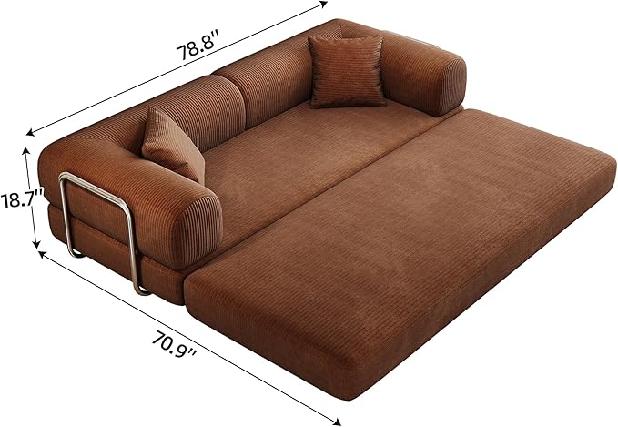 Ball & Cast 78.8" No-Assembly Compressed Sofa Bed, Convertible Floor Futon Couch with Pillow Backrest & Armrest, Boneless Modular Sleeper Sofa in Corduroy for Living Room Bedroom, Brown
