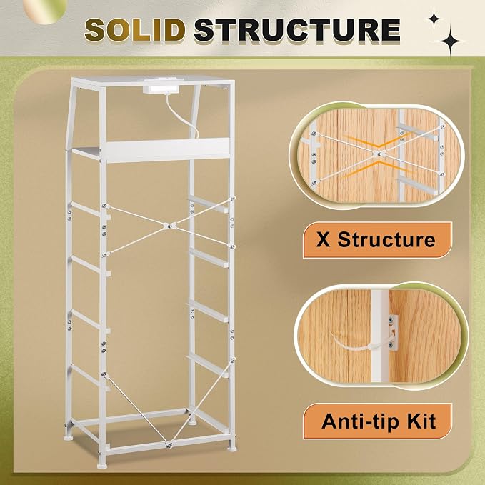Nightstand 5 Drawer Dresser with Charging Station, Side Table with Fabric Drawers, End Table with Open Shelf, Tall Dresser for Bedroom, Hallway, Entryway - Image 9