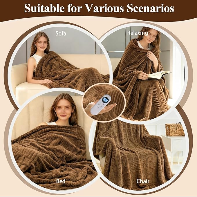 Eastsora Heated Blanket Electric,Waffle Heating Blanket with 12 Heat Levels, Fast Heating Blanket with 1-12 Timer Settings, Overheat Protection with ETL & FCC for Home Office Sofa-50"x60"