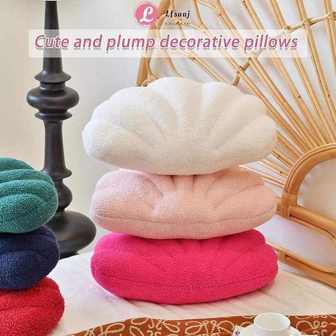 Lfsaaj Pink Seashell Throw Pillows, Shell Shaped Throw Pillows, 13 Inch Soft Home Decorative Pillow Plush Cushion for Bed Couch Living Sofa Room Decor Accent Throw Pillow