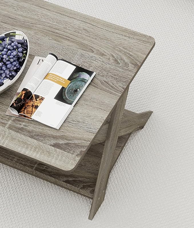 Modern Coffee Table with Storage Shelf, Simple Rectangular Tea Tables for Living Room Bedroom Home Office French Oak Grey