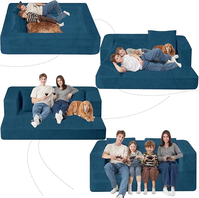 Futon Sofa Bed with Pillow, 3-in-1 Sleeper Sofa Bed with Removable Cover, Convertible Floor Sofa Bed, No Assembly Boneless Couch for Living Room, Bedroom