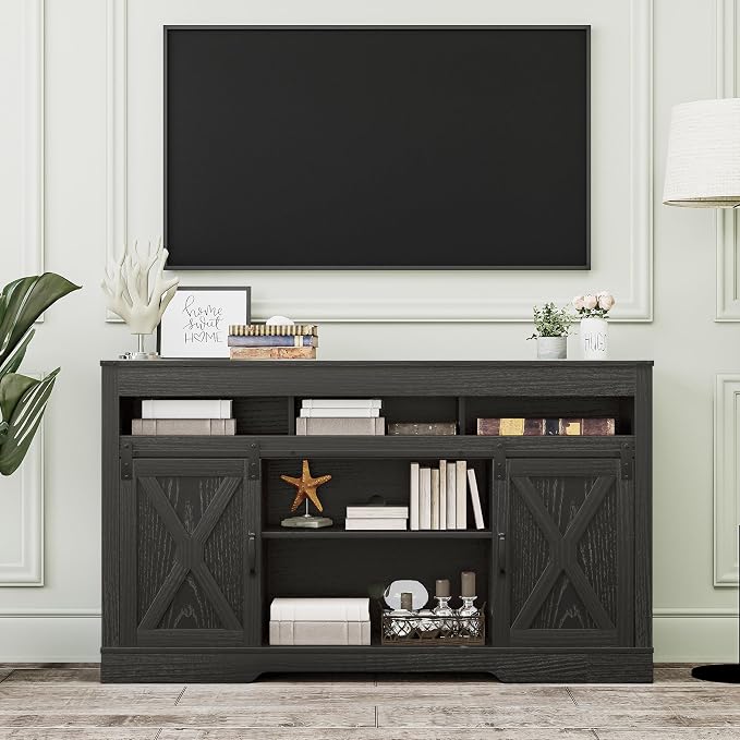 RoyalCraft Farmhouse TV Stand with Sliding Barn Door for TVs up to 65+ Inch, 34" Tall Entertainment Center, Wood Media Console Storage Cabinet for Bedroom, Living Room, Black - Image 9