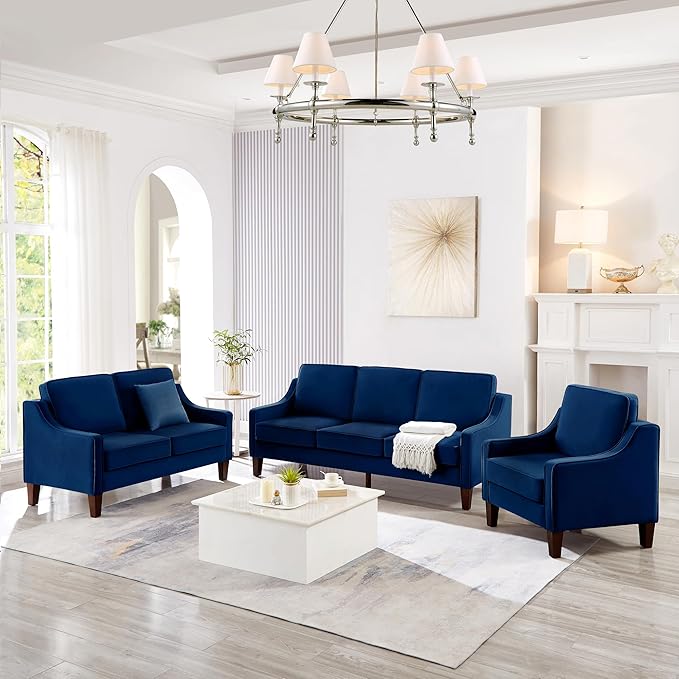 Velvet Upholstered Accent Chair,Single Seat Sofa with Wooden Legs, Modern Armchairs for Living Room,Bedroom and Office,Navy