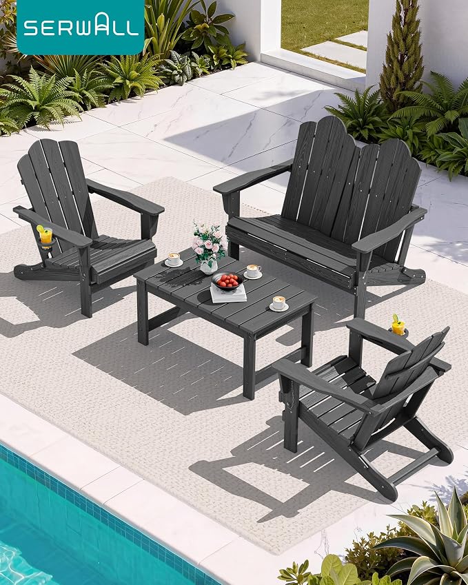 SERWALL Outdoor Coffee Table with 1.69" Umbrella Hole, HDPE Patio Coffee Table for Outside, Rectangle, Gray - Image 10