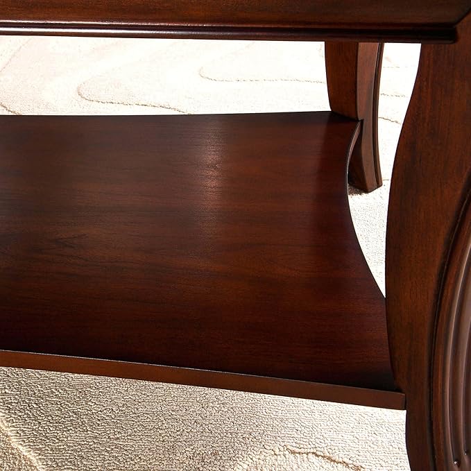PADMA HOUSE Traditional Wood Coffee Table with Storage Shelf, Rectangle Solid Wood Tea Table with Curved Legs, 2-Tier Wooden Center Tables in Cherry for Living Room,47.2 * 23.6 * 17.9in