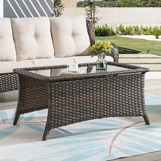HUMMUH Patio Furniture 6 Pieces Outdoor Furniture Set Wicker Outdoor Sectional Sofa with Swivel Rocking Chairs,Patio Ottomans,Outdoor Coffee Table