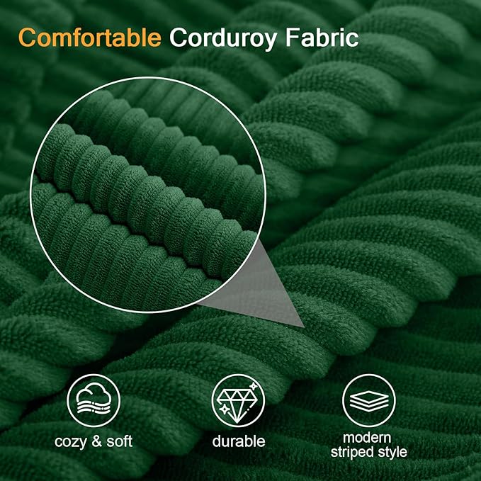 MeMoreCool Corduroy Loveseat Sleeper Sofa – Green Boneless Fold-Out Couch Bed with Foam Core, Convertible Floor Futon with Pillow & Washable Cover for Small Spaces, Bedroom, Guest Room