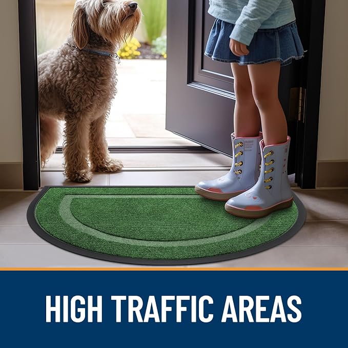 OLANLY Half Circle Door Mat Indoor Outdoor Entrance Welcome, Waterproof All-Season, All-Weather Doormat, Sturdy Natural Rubber, Low Profile, Easy Clean Patio Porch Entryway Mat, 59x23, Green - Image 7