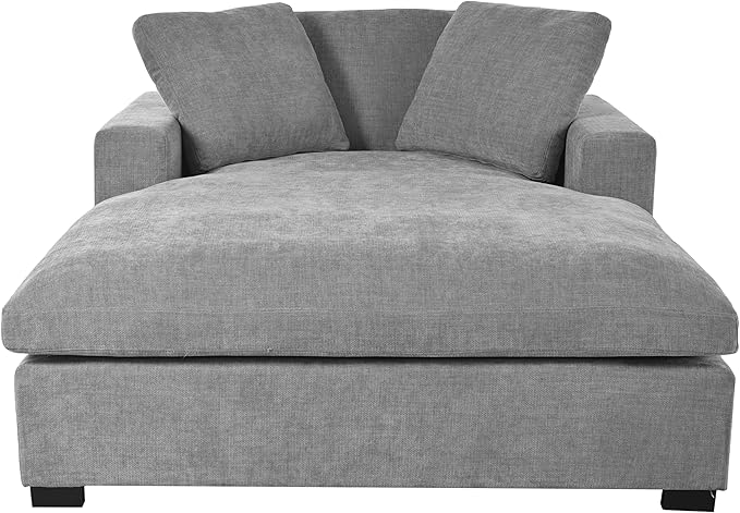 Christopher Knight Home Larrz Oversized Chaise Lounge Chair Indoor, Cozy Upholstered Sleeper Sofa Couch, Durable Wood Frame, Deep Seat Reading Chair with 2 Throw Pillows and Armrests, Gray