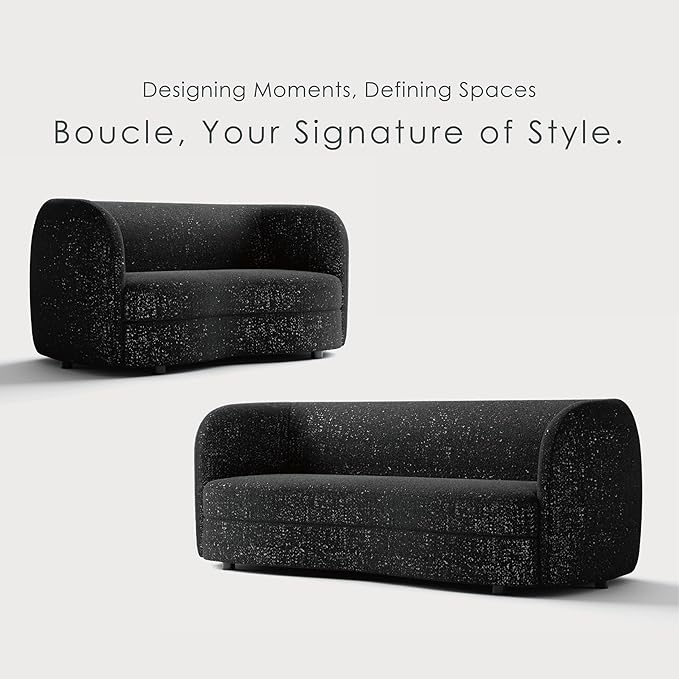 Furniture of America Nimiane Modern Boucle 2 Piece Sofa and Loveseat Set with Curved Arms and Wooden Legs, Accent Furniture Sets for Living Room, Home Office, Bedroom, Black
