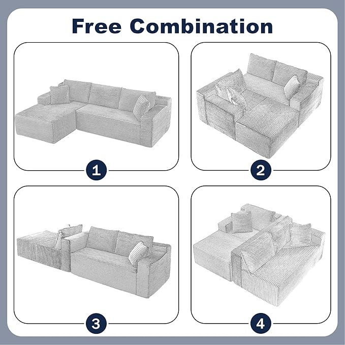 103" Modular Sectional Sofa, L-Shape Sectional Couch with Chaise and Deep Seat,Upholstered Couches for Living Room Bedroom, No Assembly Required