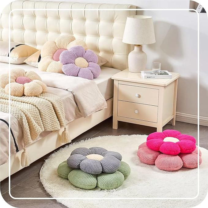 Kcvvcr Soft White Pink 19.6" Flower Pillow for Home Decor, Cute Shaped Floor Pillow Aesthetic Plush Decorative Pillow for Bed Sofa Couch