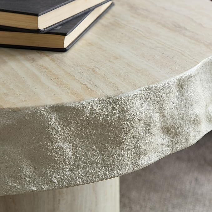 23.82" Round Side Table Small Coffee Table Faux Marble Pattern End Table Cement Stone Sofa Side Table for Living Room Apartment No Assembly
