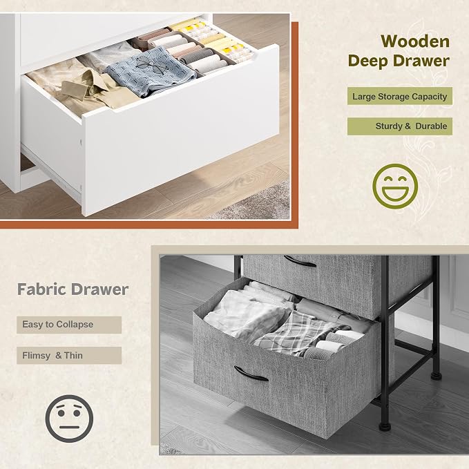 Romorgniz White Dresser for Bedroom with 6 Large Drawers, Tall Chest of Drawers Modern Wooden Dresser for Living Room, Entryway, Hallway, 43.2" H X 27.6" W X15.6 D - Image 9