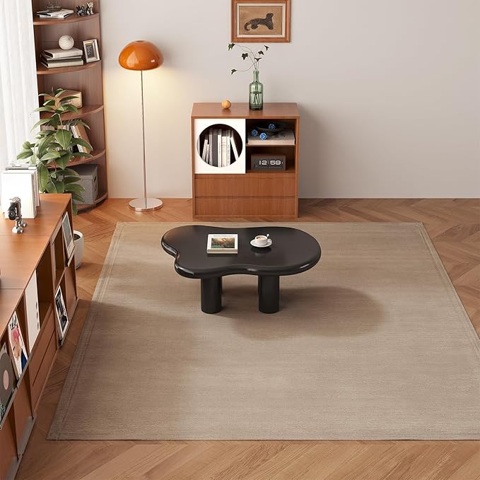 Guyii 35.43" Cloud Coffee Table, Black Coffee Table for Living Room, Cartoon Irregular Indoor Tea Table, Modern End Table with 4 Legs