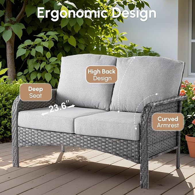 8 PCS Patio Outdoor Furniture Set with Swivel Rocking Chairs,All Weather Wicker Rattan Patio Seating Sofa and Chairs Set,Outdoor Conversaiton Sets for Deck Yard Prrch Garden Poolside,Grey