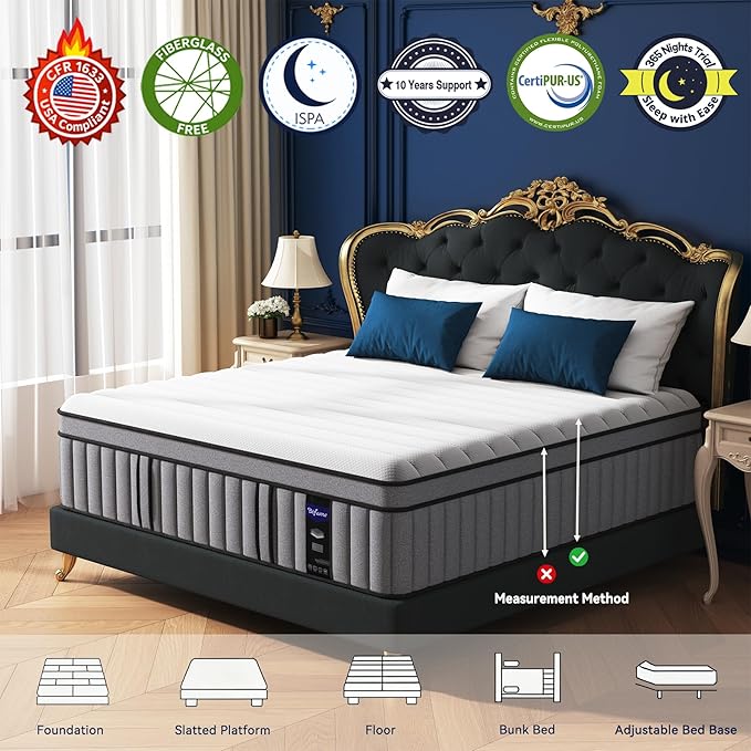 DIFAME Queen Mattress, (2026 Upgraded) Hotel-Level Luxury Medium Firm 12 Inch Queen Hybrid Mattress in A Box, with Cool Gel Memory Foam & Pocket Springs, Extra Edge Support, 365-Night Trial