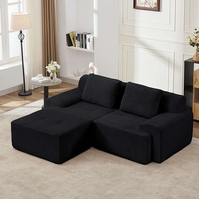 KIGOTY Modular Sectional Sofa, 3 PCS Comfy Cloud Sectional Couch with Deep Seat, L-Shaped Corner Sofas with Ottoman, Modern Boneless Couch for Living Room, No Assembly Required,Black