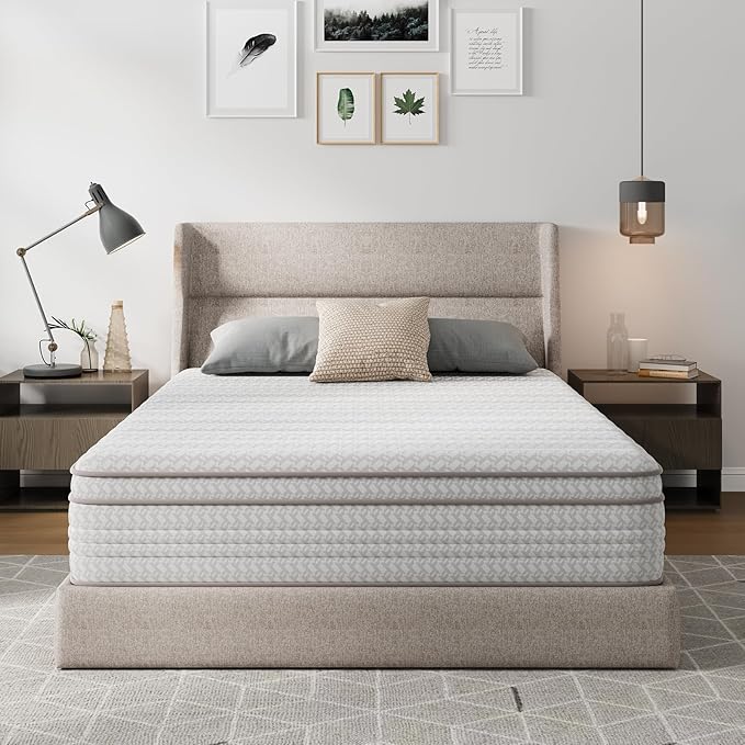 Novilla 14 Inch Queen Size Mattress, Hypoallergenic & Back Pain Relief, Hybrid Queen Mattresses in a Box with Smarts Coils, Fiberglass Free CertiPUR-US Certified Colchones No Box Spring Needed