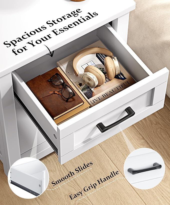 Decofy Farmhouse Nightstand with Charging Station & Large Storage, Set of 2 Modern End Tables with Outlets, USB Ports and Type-C Ports, Easy Assembly for Bedroom (Pure White) - Image 7