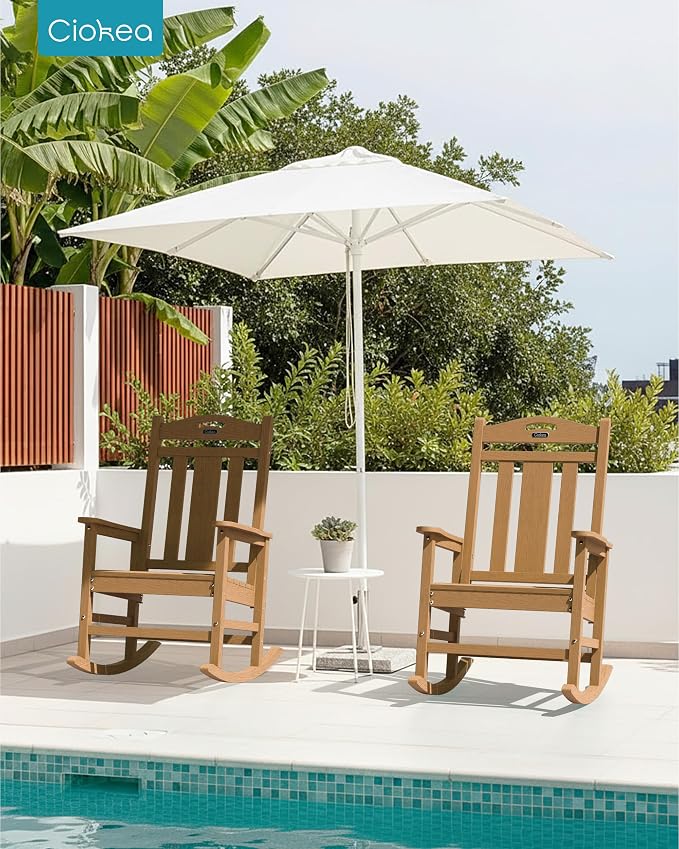 Ciokea Oversized Outdoor Rocking Chair, 380lbs Heavy-Duty Large Patio Rocker, Weather Resistant & Anti-Fade Porch Chair, High Back Cozy Rocking Chair for Outside, Fire Pit, Deck, Garden, Teak - Image 9