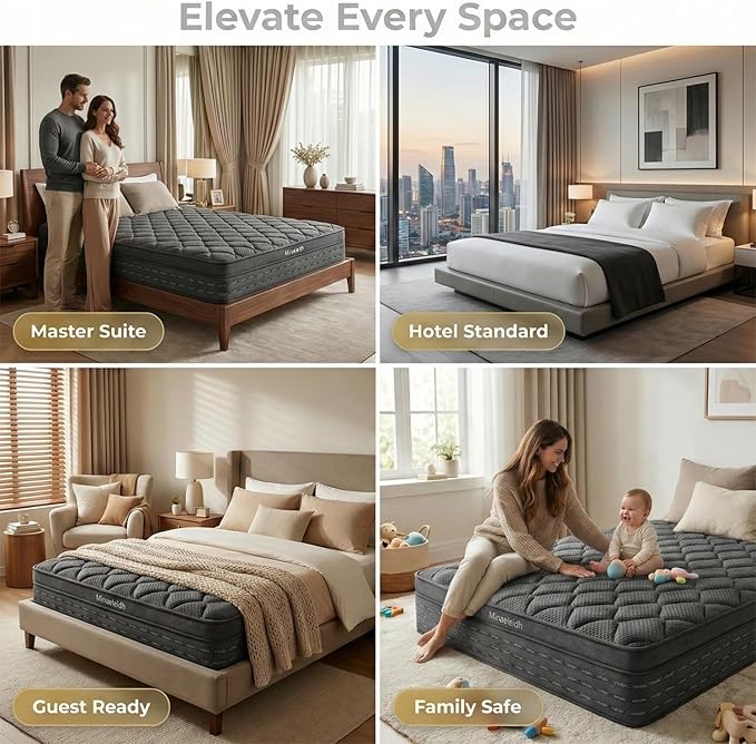 Queen Size Mattress 12 Inch, Medium Firm Boxed Hybrid Mattress, Cooling Gel Memory Foam & Motion Isolation Pocket Coils, 350lbs+ Edge Support, Fiberglass-Free, 365-Night Trial, for Couples, Families