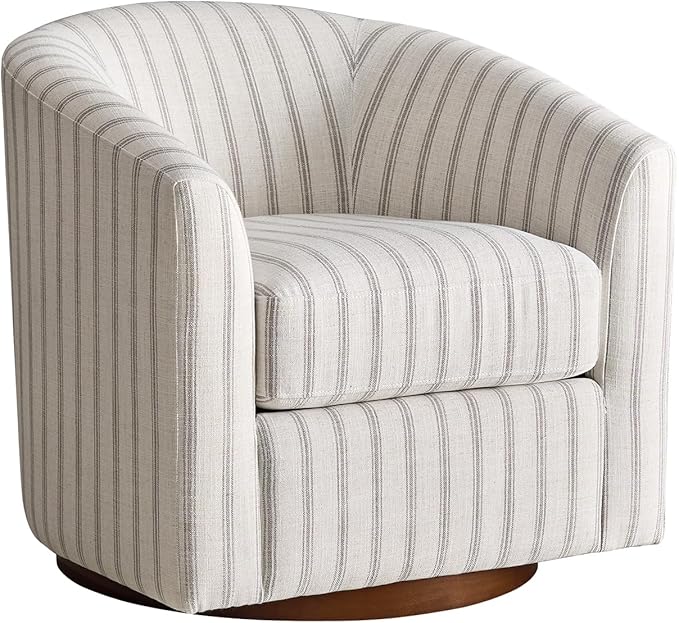 HULALA HOME Modern Swivel Accent Chairs Set of 2 with Solid Wood Base, Round Swivel Barrel Chairs with Striped Pattern, No Assembly Required, Stripe