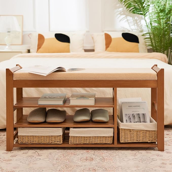 PETKABOO Shoe Rack Bench with Cushion 39.4“, Shoe Rack for Front Door Entrance, Shoe Bench with Storage for Entryway Hallway Bedroom Living Room - Image 7