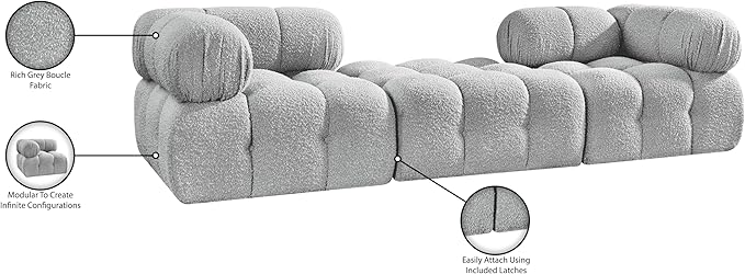 Meridian Furniture 611Grey-S102D Ames Collection Modern | Contemporary Modular Sectional with Rich Grey Boucle Fabric, Modular to Create Infinite Configurations, 102" W x 34" D x 28" H, Grey