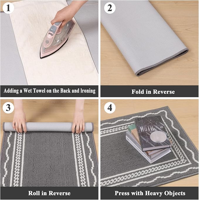 Ileading Hallway Runner Rug 2x6ft Kitchen Floor Mat Modern Geometric Non Slip Throw Rugs Busy Traffic Extended Indoor Doormat Machine Washable Accent Carpet for Laundry Bedroom(Grey) - Image 9
